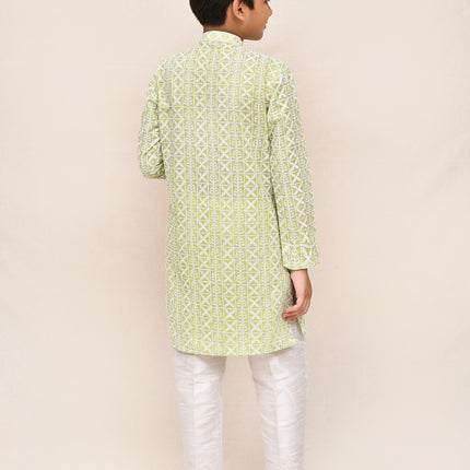 Joban Fashion Cotton Pastel Green Kurta With Straight Fit Pant