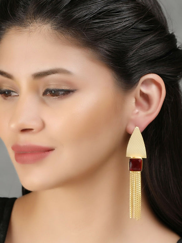 Joban Fashion Women Red Stone Matte Gold Earrings