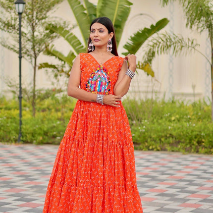 Aastha Fashion Orange Faux Georgette Party Wear Designer Gown Collection