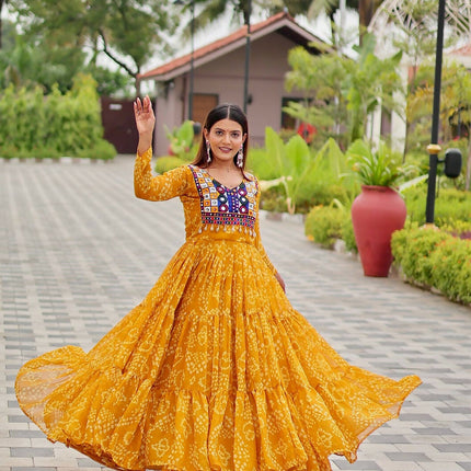 Aastha Fashion Yellow Faux Georgette Navratri Designer Gown Collection