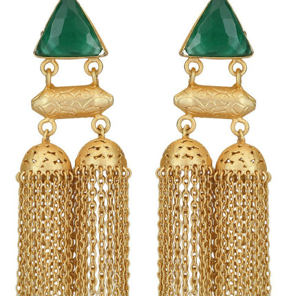 Joban Fashion Women Green Stone Matte Gold Jhumka