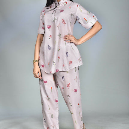Morchari Digital Print Semi Muslin Co-Ord Set Top & Trouser-Multicolor