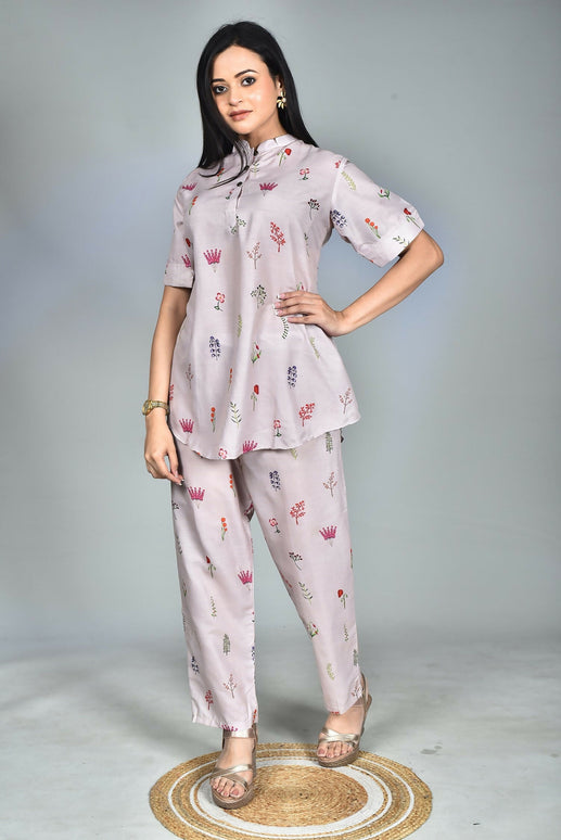 Morchari Digital Print Semi Muslin Co-Ord Set Top & Trouser-Multicolor