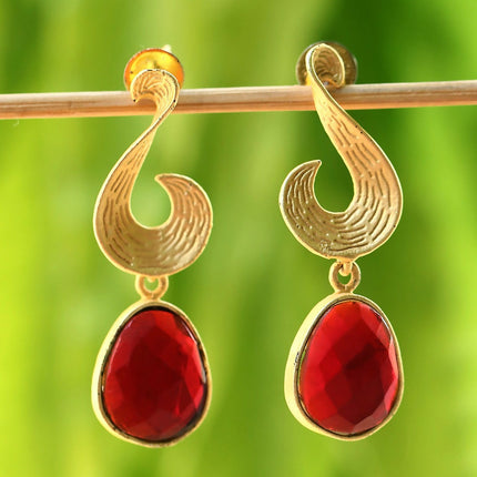 Joban Fashion Women Red Stone Matte Gold Earrings
