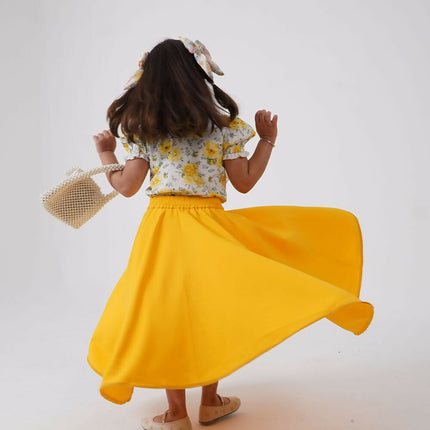 LH Luxury Fashion Ana Puff Sleeve Top & High Low Flared Skirt - Stylish Girls Co-ord Set