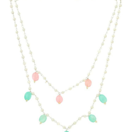 Beaded Green and Pink Motif Necklace - Ruby Raang