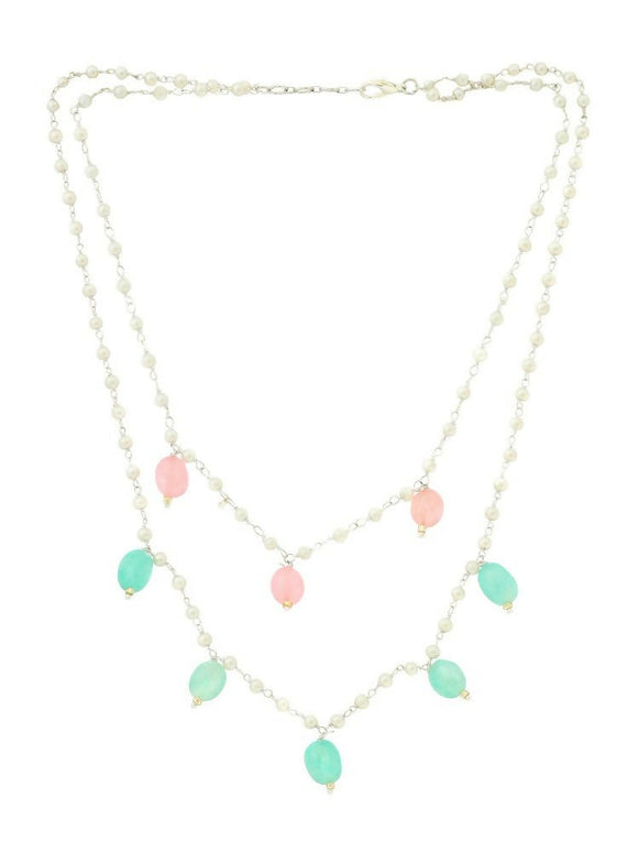 Beaded Green and Pink Motif Necklace - Ruby Raang