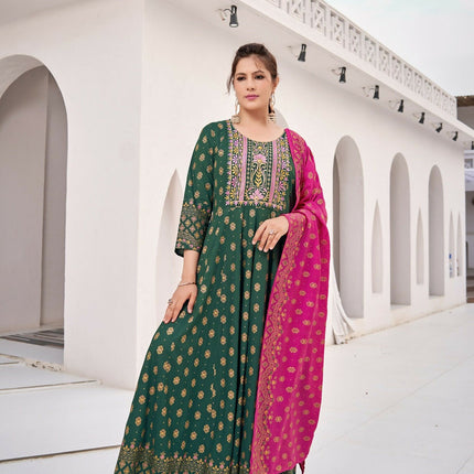 Aastha Fashion Green Rayon Party Wear Designer Gown Collection