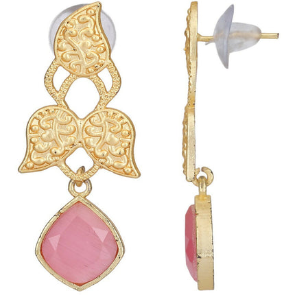 Joban Fashion Women Pink Stone Matte Gold Earrings