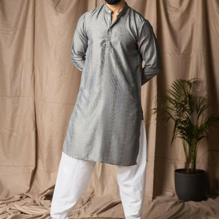 Grey Rayon Thread Embroidery Work Kurta Set - Mahotsav