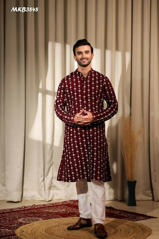 Maroon Viscose Designer Embroidery Work Kurta Set - Mahotsav