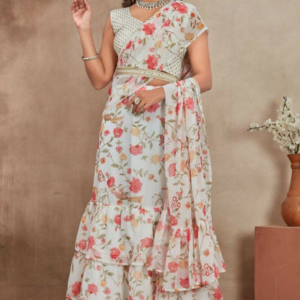 Aastha Fashion Off White Heavy Georgette Heavy Digital Print Semi Stitched Wedding Wear Lehenga Choli