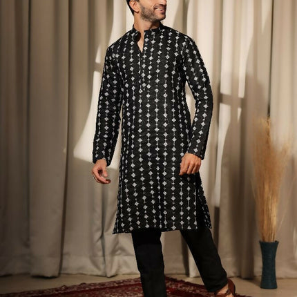 Black Viscose Designer Embroidery Work Kurta Set - Mahotsav