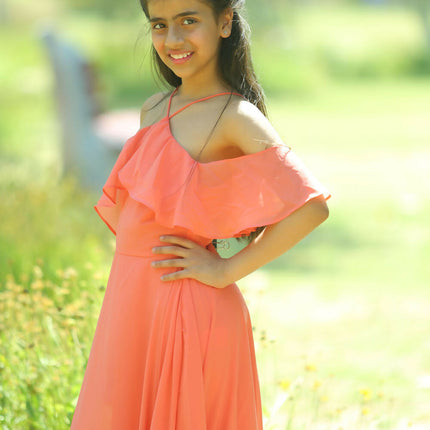 LH Luxury Fashion Lilah Maxi Dress – Elegant Off-Shoulder Ruffled Maxi Dress for Girls