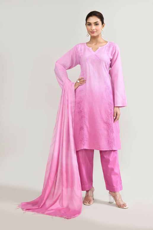 Joban Fashion Womens Cotton ChikanKari Light pink Kurta set