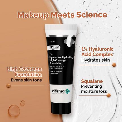 The Derma Co 1% Hyaluronic Hydrating High Coverage Foundation With SPF 40 PA+++ - 03 Natural - Limited Time Offer