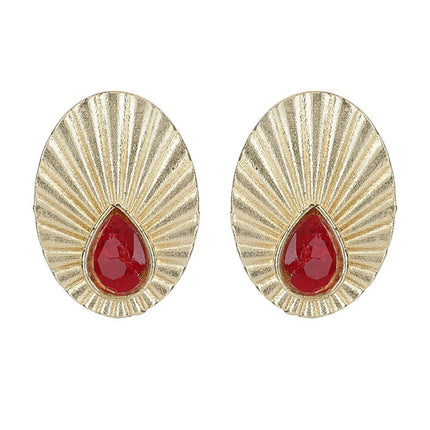 Joban Fashion Women Miny Size Red Stone Matte Gold Earrings