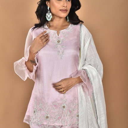 Morchari Women And Hand Embroidery Palazzo Set-Pink