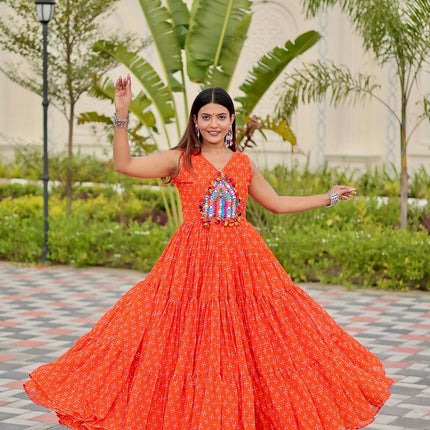 Aastha Fashion Orange Faux Georgette Party Wear Designer Gown Collection