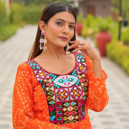 Aastha Fashion Orange Faux Georgette Navratri Designer Gown Collection