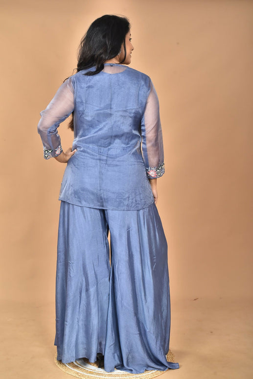 Morchari Women And Hand Embroidery Palazzo Set-Grey