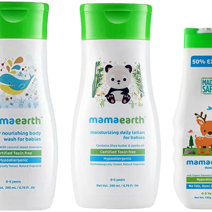Mamaearth Daily Moisturizing Lotion & Dusting Powder & Deeply Nourishing wash for Babies