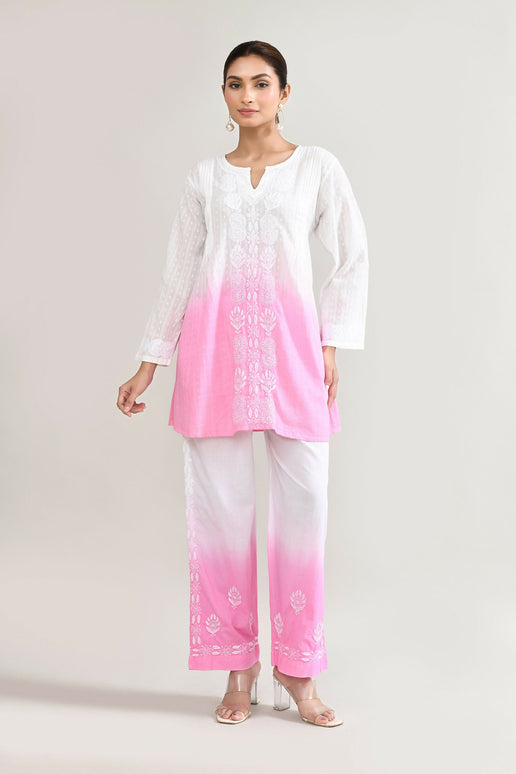 Joban Fashion Womens Cotton ChikanKari pink Cord set