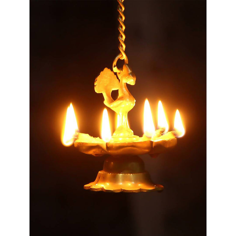 eCraftIndia Gold-Toned Peacock Shaped Hanging Oil Wick Diya