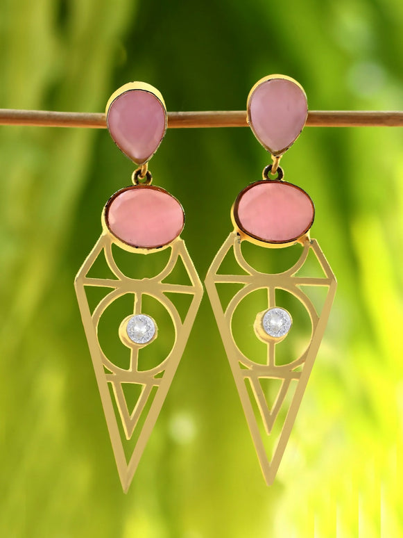 Joban Fashion Women Pink Stone Matte Gold Earrings
