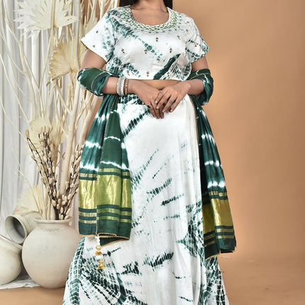 Morchari Women Tai Dai And Hand Embroidery Lehenga-Green