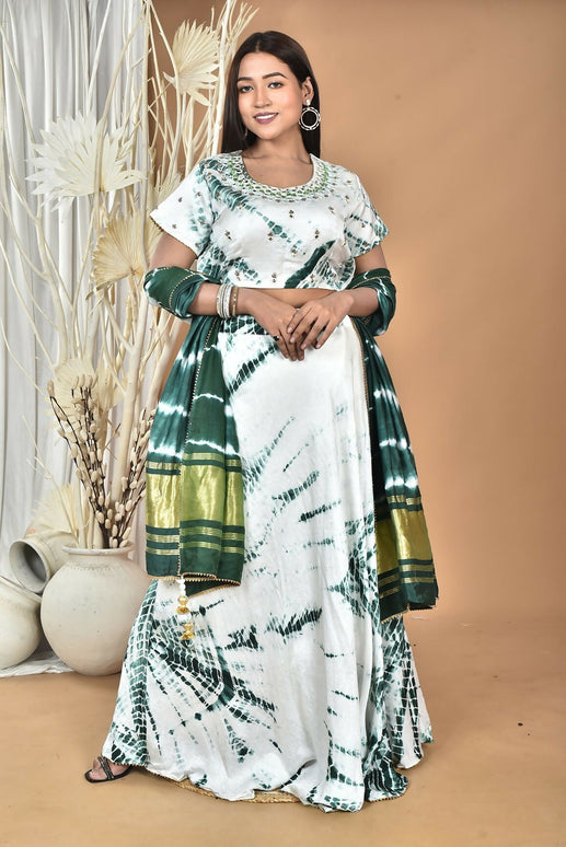 Morchari Women Tai Dai And Hand Embroidery Lehenga-Green