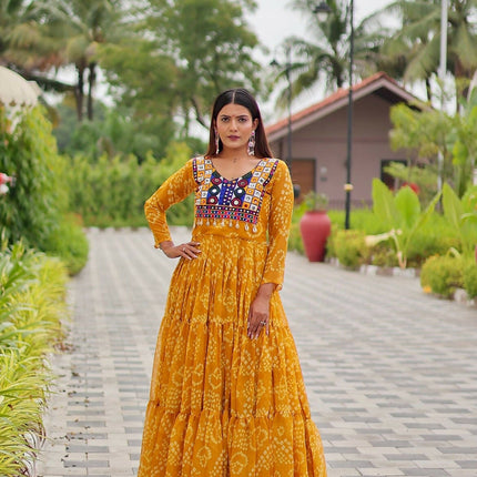 Aastha Fashion Yellow Faux Georgette Navratri Designer Gown Collection