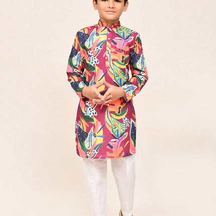 Joban Fashion Cotton Silk Multicolor Kurta With Straight Fit Pant