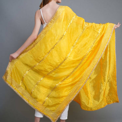 Shehnaai Golden Yellow Artsilk Dupatta With Sarwoski And Gota Aari Embroidery