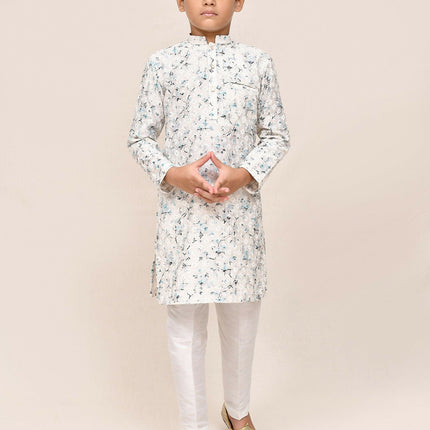Joban Fashion Cotton Based Full Thread Work White Kurta With Straight Fit Pant