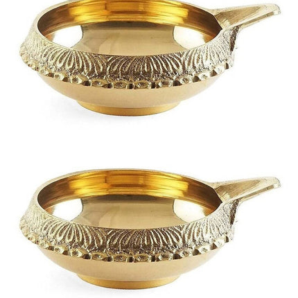 Tied Ribbons Antique 2 Pieces Gold-Toned Textured Brass Diyas