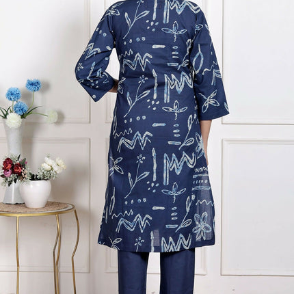 Miravan Womens Abstract Blue Printed Cotton Blue Co-Ord Set