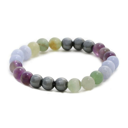 Red Carnelian, Amathyst Multicoloured Brown and Black Round crystal Beads Elastic Bracelet - Ruby Raang