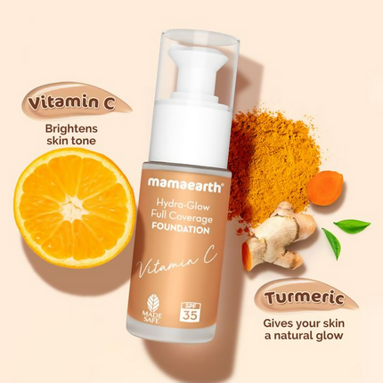 Mamaearth Hydra-Glow Full Coverage Foundation With Vitamin C & Turmeric - Sun Glow