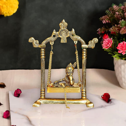 Chhariya Crafts Metal Krishna Jhula Laddu Gopal Idol