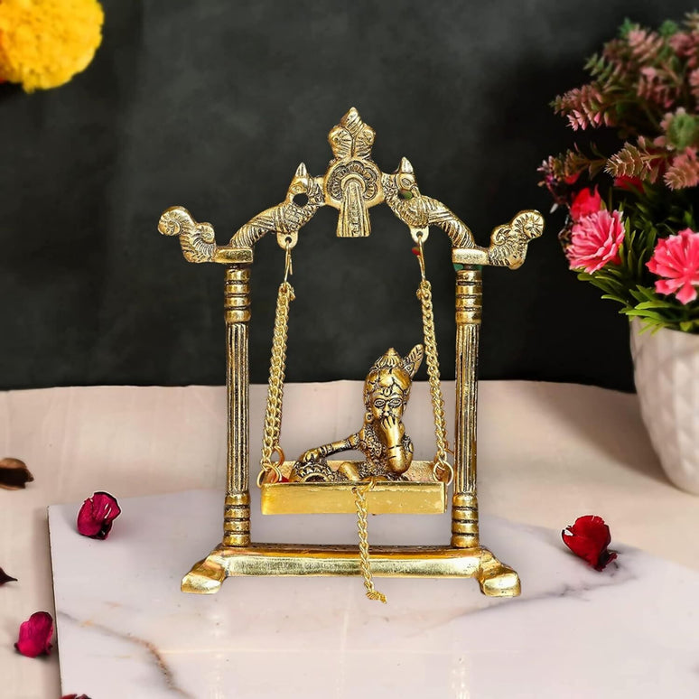 Chhariya Crafts Metal Krishna Jhula Laddu Gopal Idol