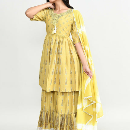 Joban Fashion Elegant Olive Green Cotton Sharara