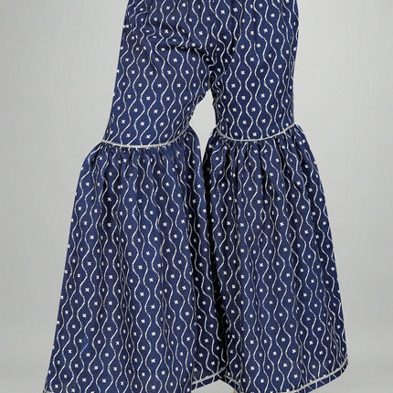 Divine Drape Girls Rayon Blue Printed Straight Kids Kurta Sharara With Dupatta