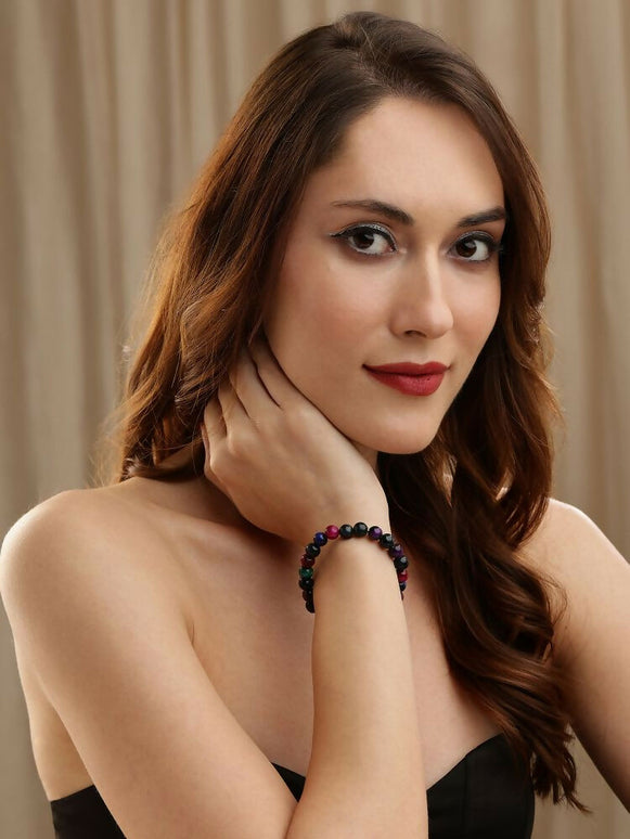 Red Carnelian, Lapis Lazuli, Amethyst and Green Avanturine Multicoloured Cyrstal Beads bracelet - Ruby Raang