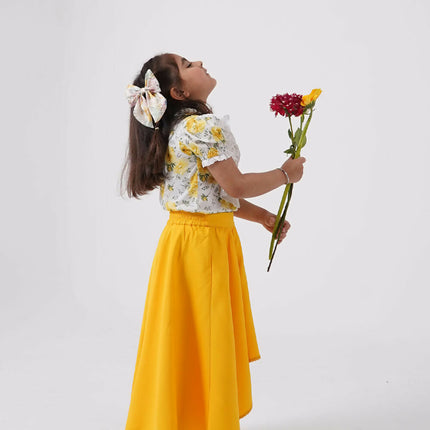 LH Luxury Fashion Ana Puff Sleeve Top & High Low Flared Skirt - Stylish Girls Co-ord Set