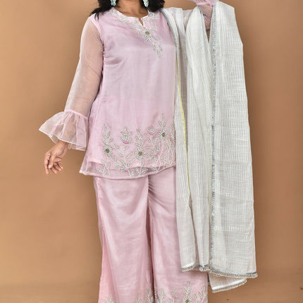Morchari Women And Hand Embroidery Palazzo Set-Pink