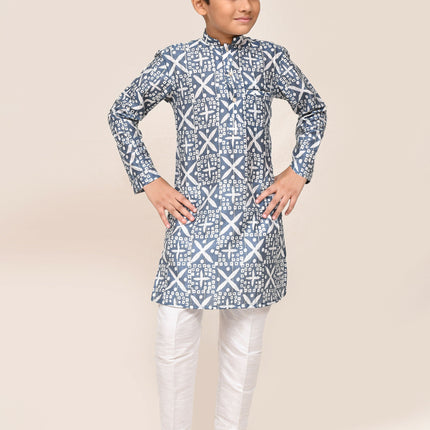 Joban Fashion Silk Navy Blue Kurta With Straight Fit Pant