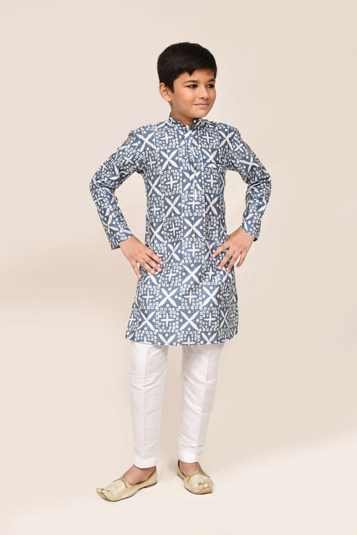 Joban Fashion Silk Navy Blue Kurta With Straight Fit Pant