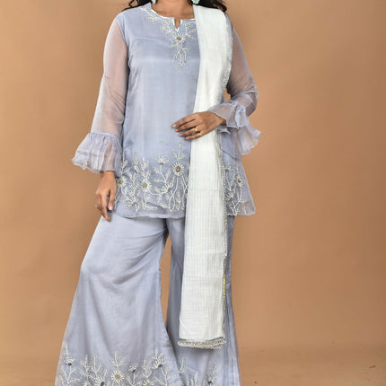 Morchari Women And Hand Embroidery Palazzo Set-Grey