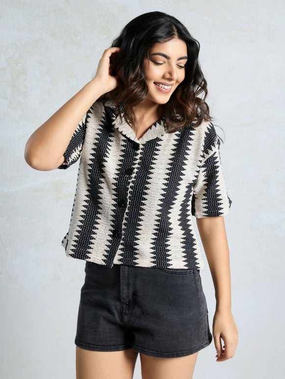 Black Knited Wevon Designer Shirt - Hiral Fashion